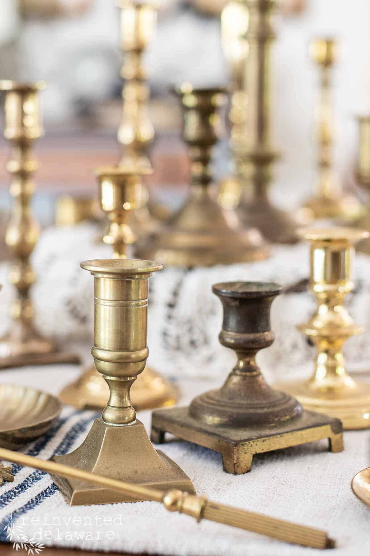 tarnished real brass candlesticks