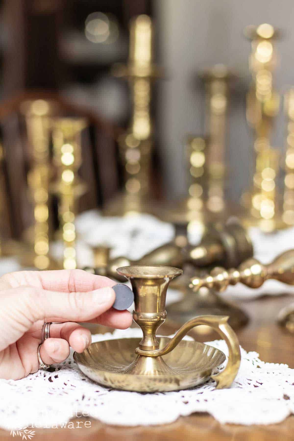 example of magnet test on a real brass candle holder