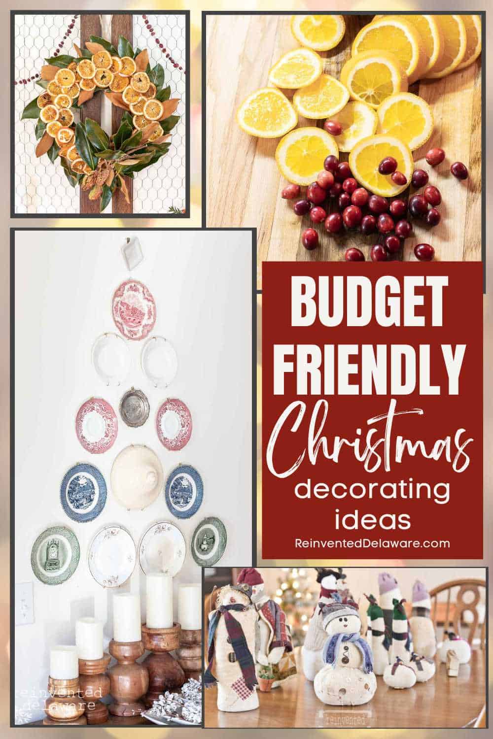 Pinterest graphic with text overly "Budget Friendly Christmas Decorating ideas"