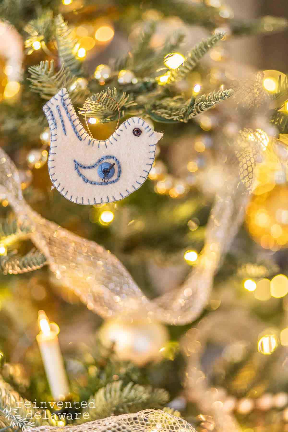 DIY wool felt dove ornament