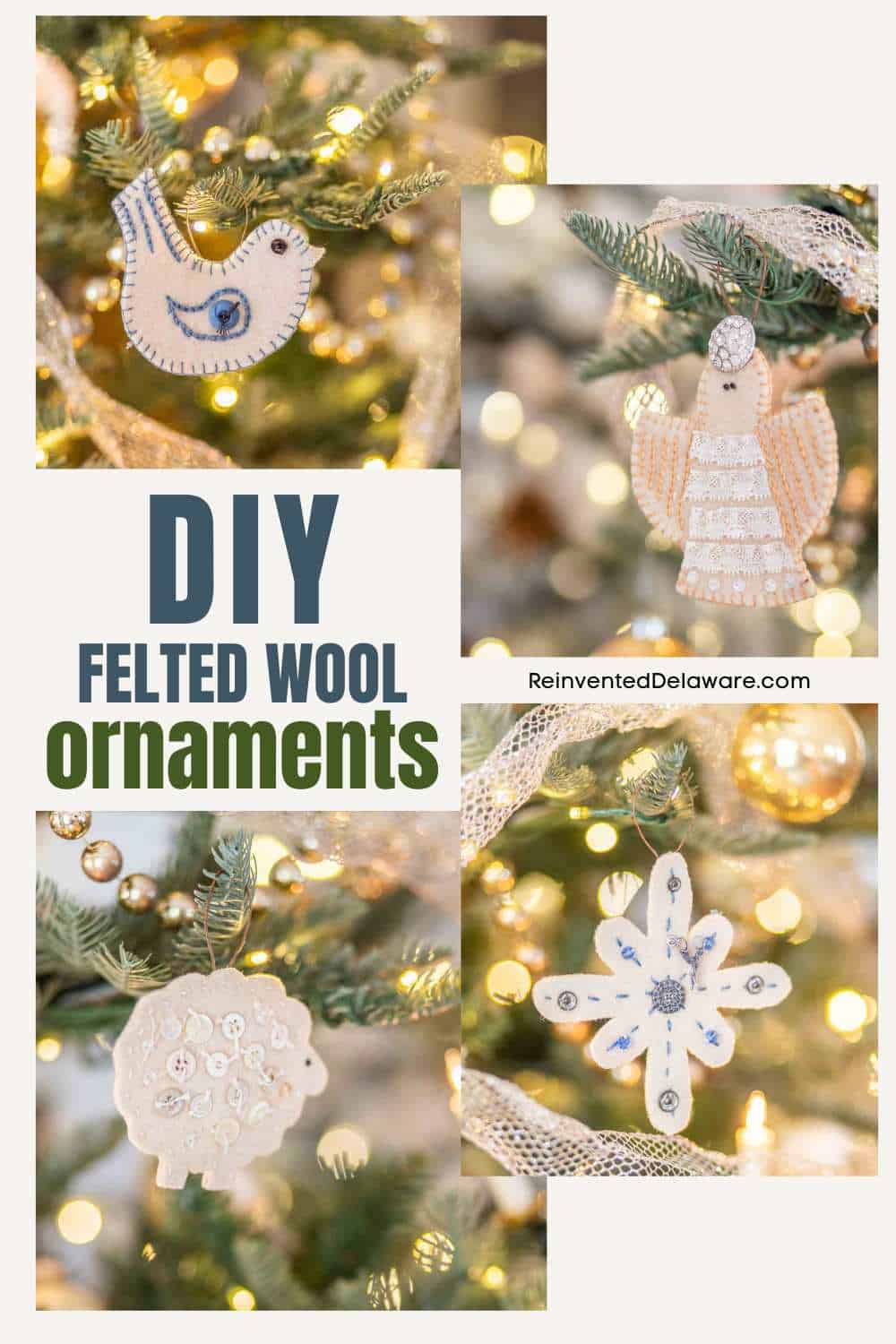 pinterest graphic showing handmade ornaments with text overly DIY Felted Wool ornaments