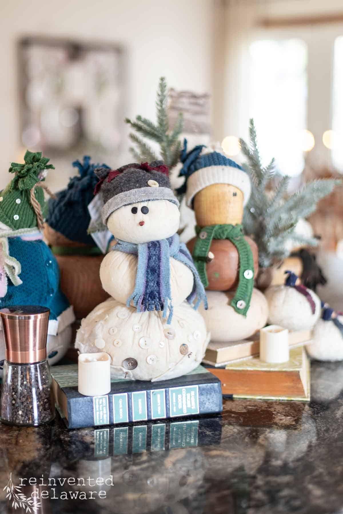 handmade thrift store sweater snowman