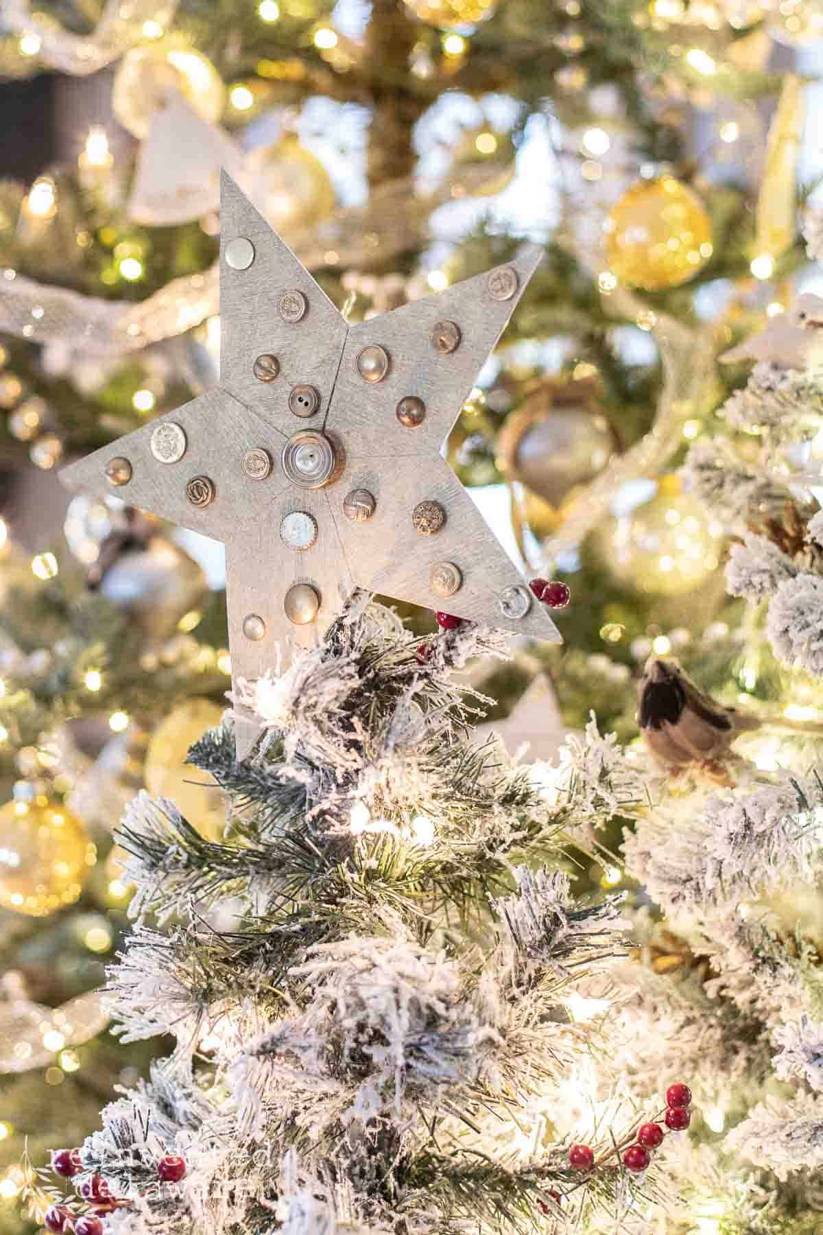 handmade star tree topper with vintage buttons