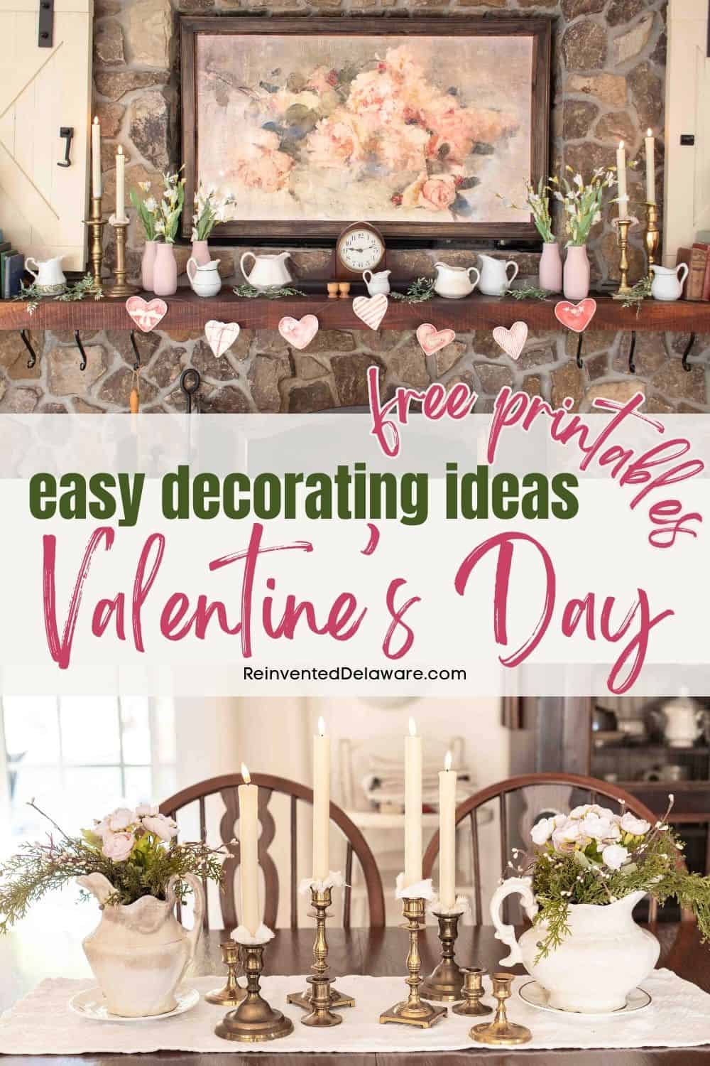 Pinterest graphic with text overlay easy decorating ideas for Valentine's day