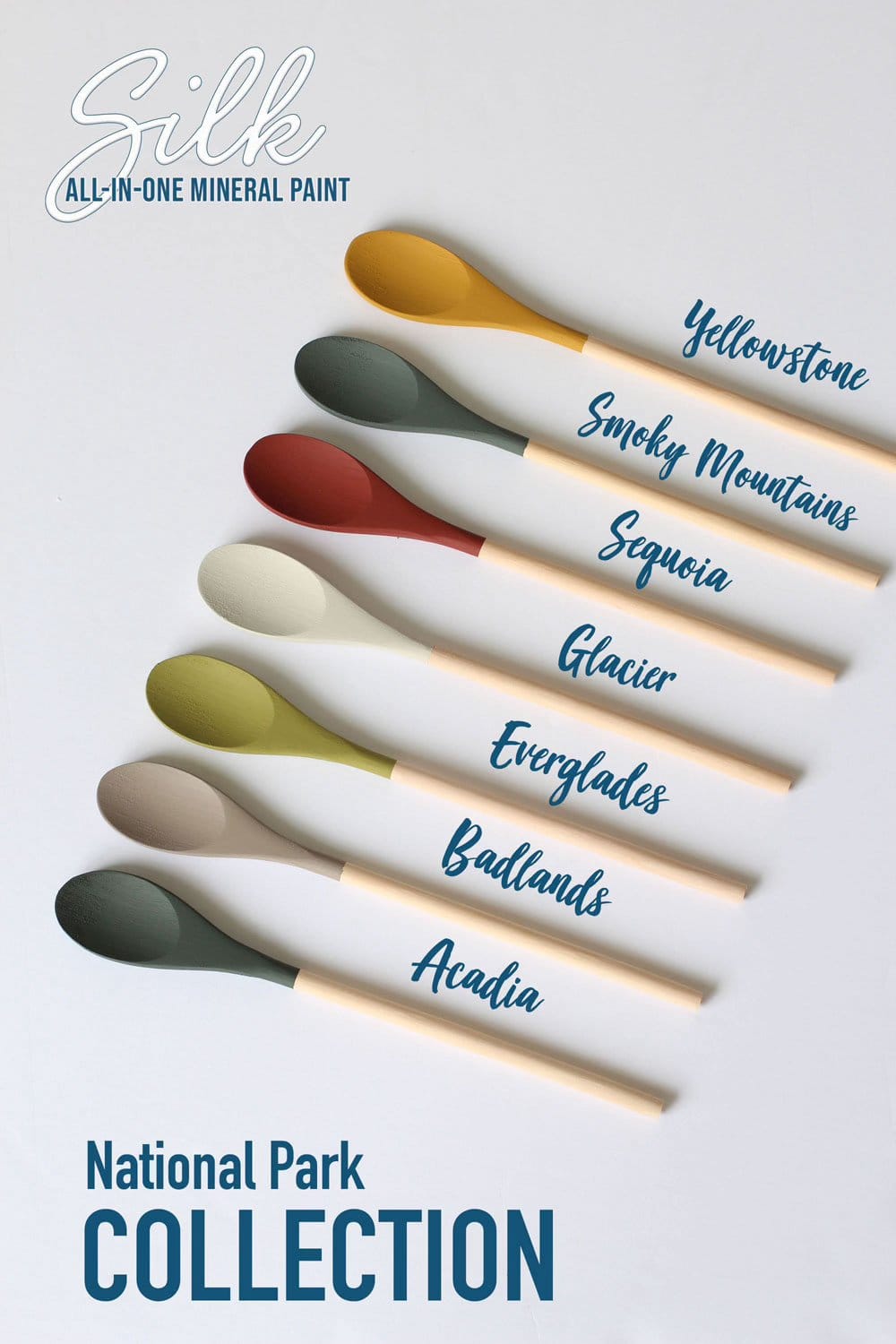 graphic showing chalk paint colors in the National Park Collection by Dixie Belle Paint Company