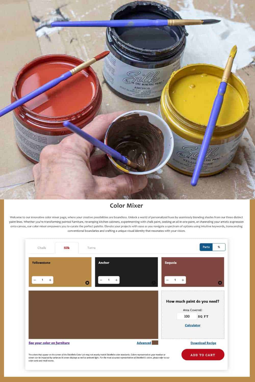 image showing paints sample colors and a digitual paint mixing tool