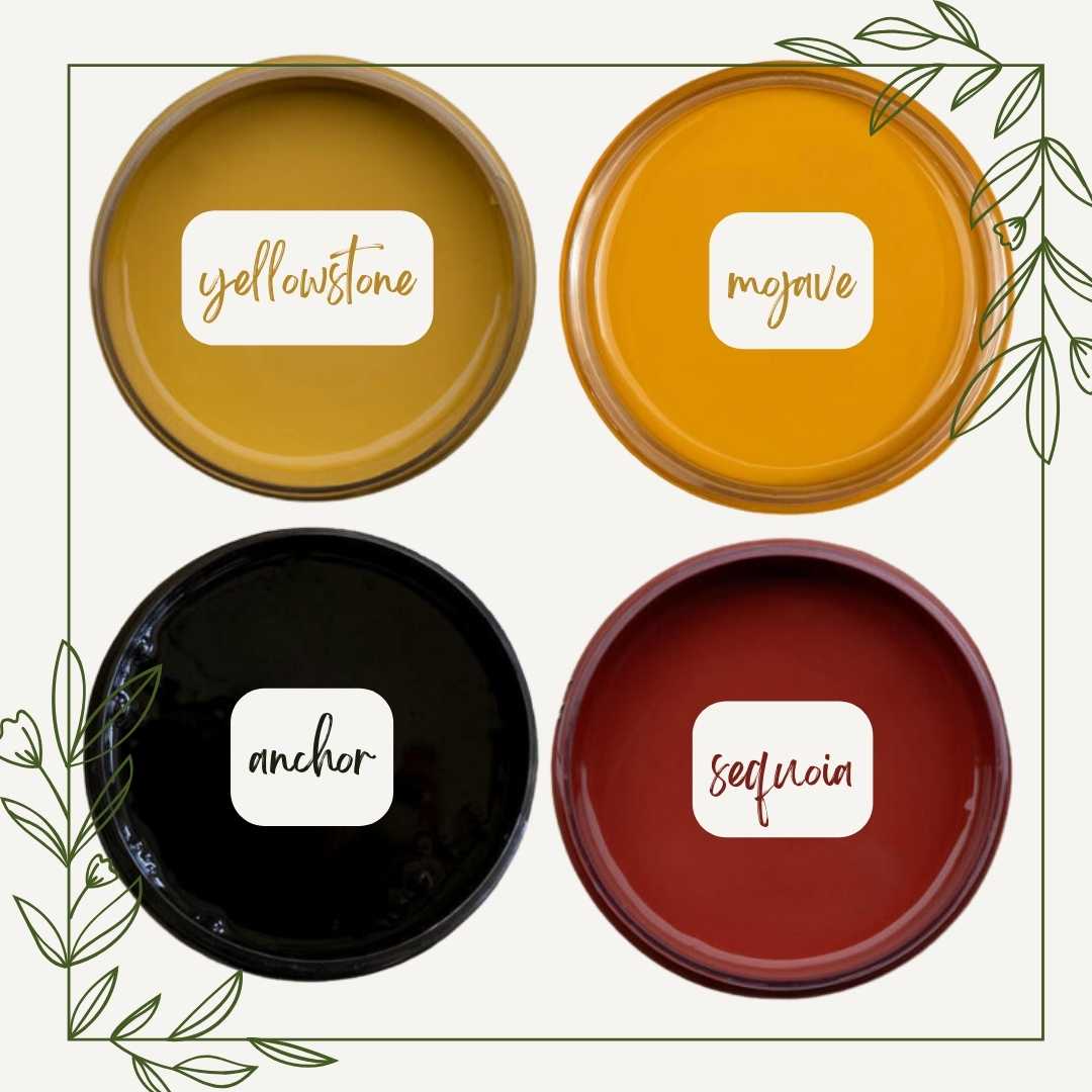 graphic showing yellow, red and black paint colors used for a diy porch sign project