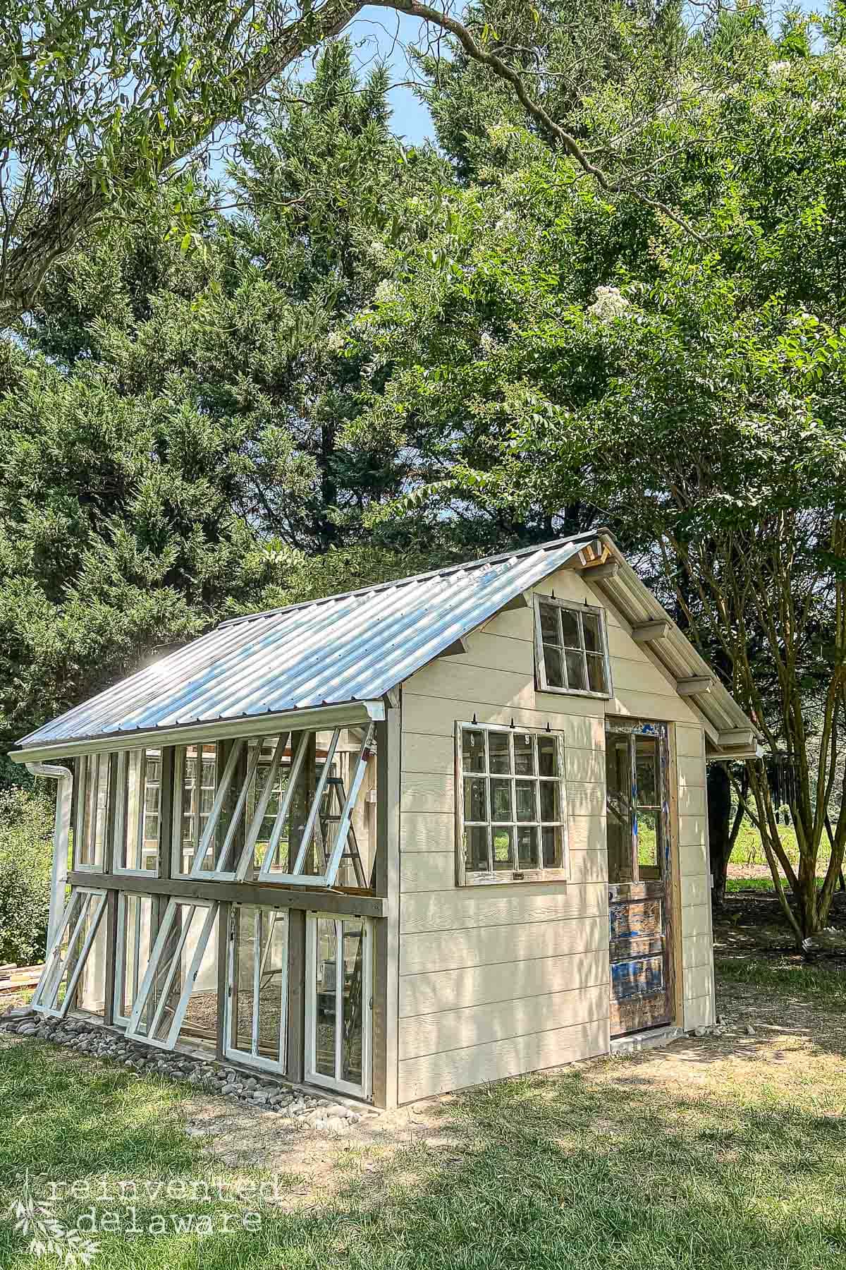 DIY Greenhouse Garden Shed Made with Old Windows - Reinvented Delaware, image size:1200x1800